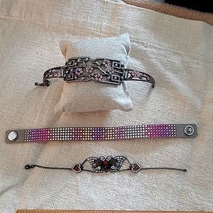 NEW 3 Fashion Bracelets Rhinestone Butterfly Leather wrap around floral cuffs